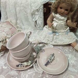 Elegant Pink Tea Set with Saucers